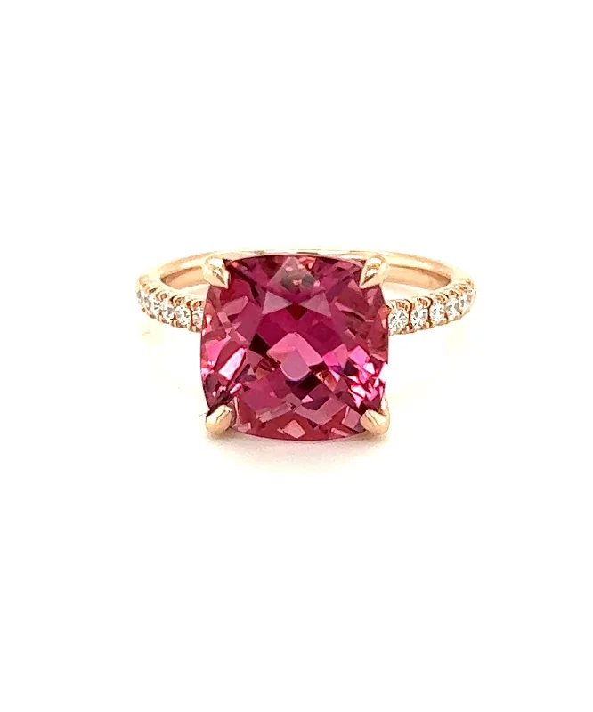 Women’s halo ring engagement-Pink Tourmaline Ring with Diamonds 281-JSA