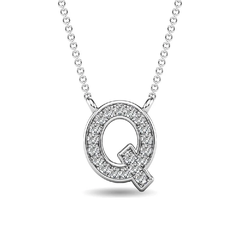 Women’s diamond pendant necklace-Diamond 1/20 Ct.Tw. Letter Q Pendant in 10K White Gold