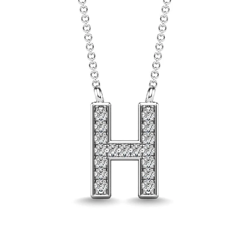 Women’s gemstone pendant necklace-Diamond 1/20 Ct.Tw. Letter H Pendant in 10K White Gold