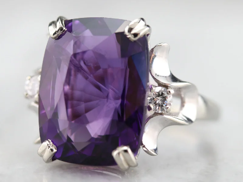 Women’s custom-designed engagement ring-Amethyst and Diamond Cocktail Ring