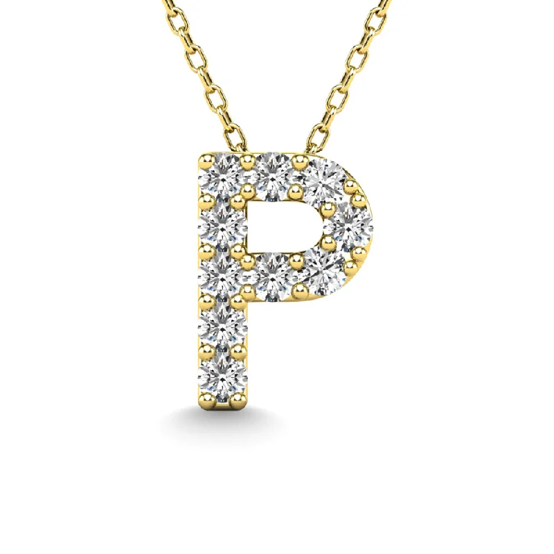 Women’s rose gold necklace-Diamond 1/10 Ct.Tw. Letter P Pendant in 14K Yellow Gold""