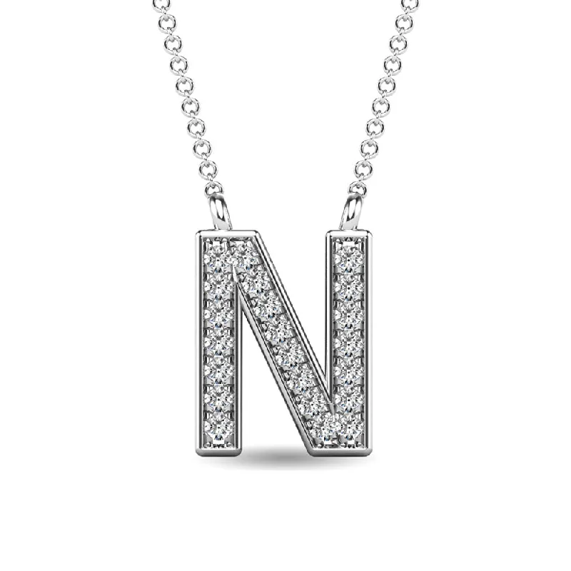 Women’s handcrafted necklace-Diamond 1/20 Ct.Tw. Letter N Pendant in 10K White Gold""