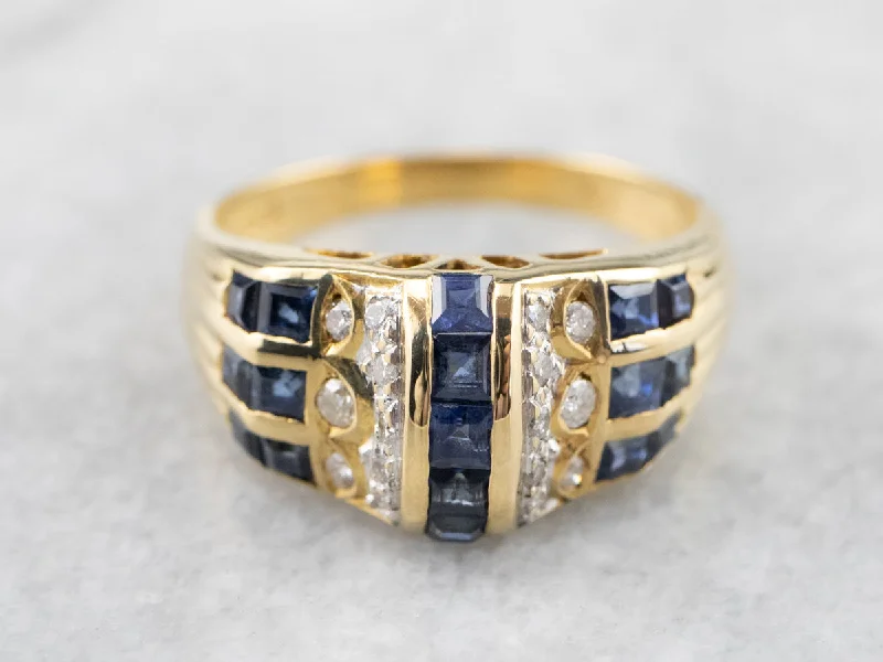 Women’s two-tone engagement ring-Sapphire Diamond Gold Statement Band