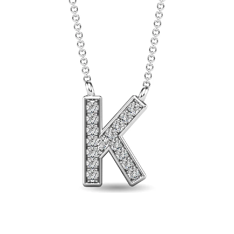 Women’s luxurious necklace-Diamond 1/20 Ct.Tw. Letter K Pendant in 10K White Gold""