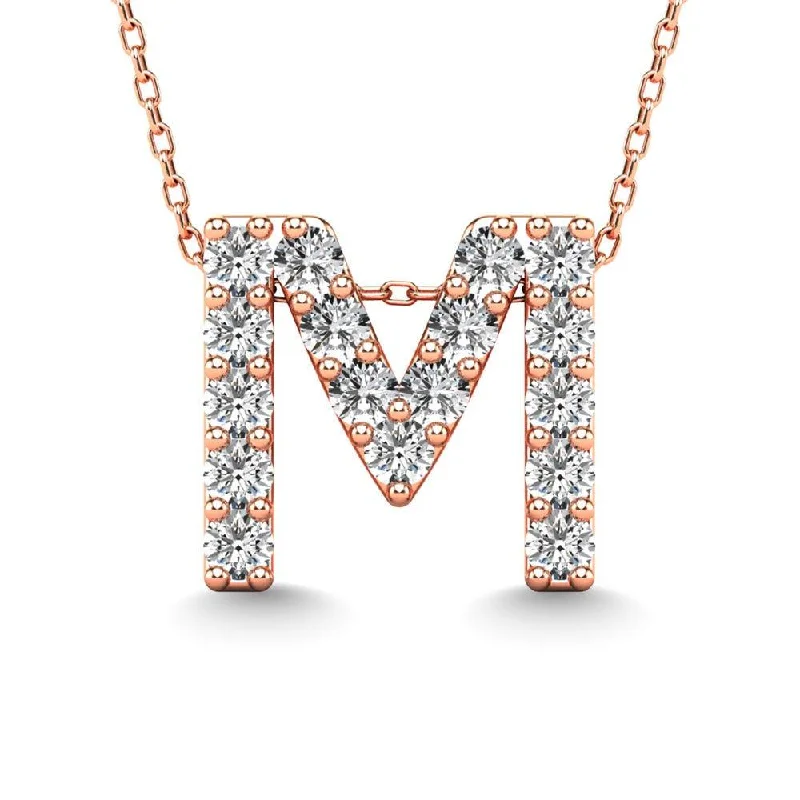 Women’s birthstone necklace-Diamond 1/6 Ct.Tw. Letter M Pendant in 14K Rose Gold"