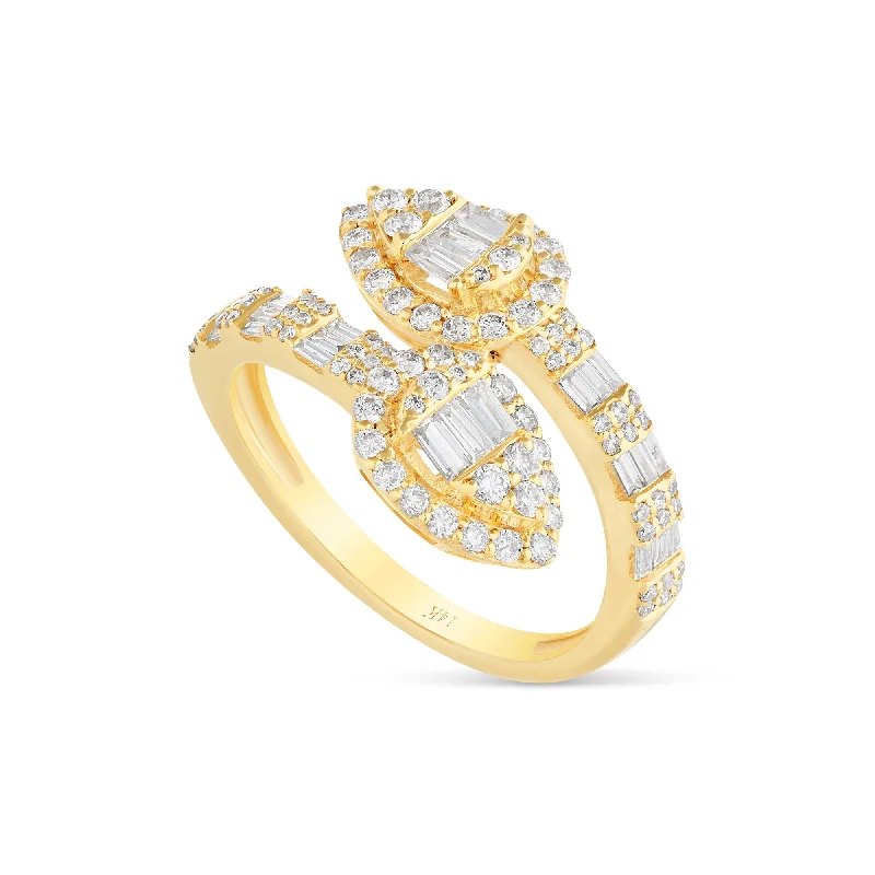 Women’s pear-shaped engagement ring-Pear Shaped Diamond Twisted Open Cuff Ring