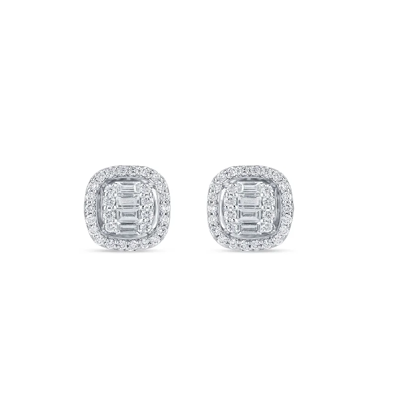 Women’s double hoop earrings-Cushion Shape Composite Diamond Stud Earrings