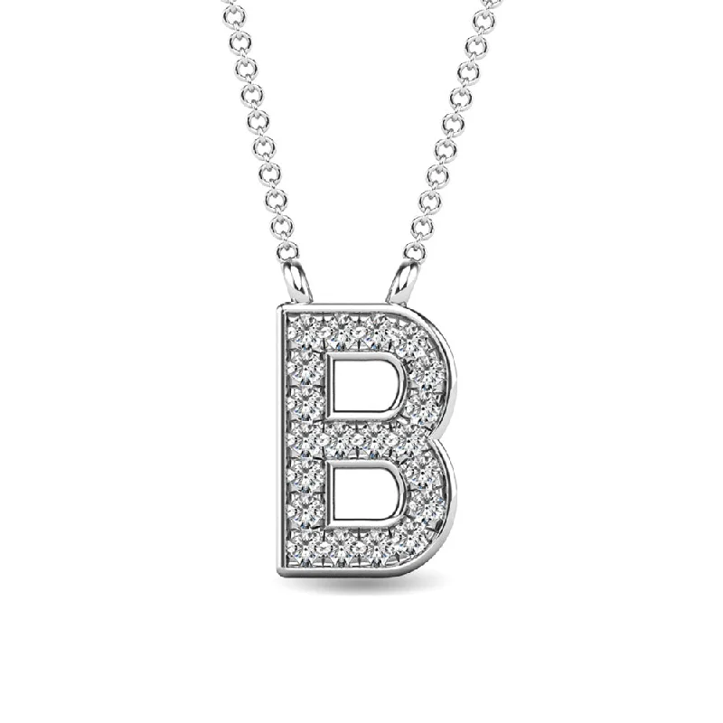 Women’s statement gold necklace-Diamond 1/20 Ct.Tw. Letter B Pendant in 10K White Gold""