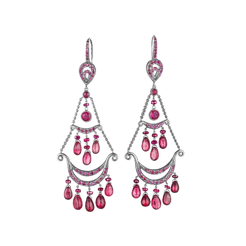 Women’s hoop and stud earrings-Red Spinel & Ruby Chandelier Earrings