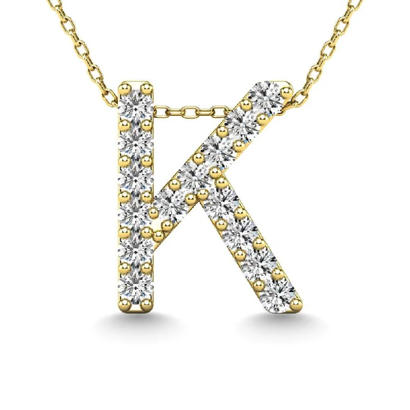 Women’s vintage-inspired necklace-Diamond 1/8 Ct.Tw. Letter K Pendant in 14K Yellow Gold"