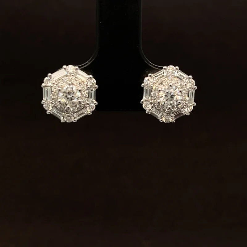 Women’s teardrop earrings-Diamond Geometric Cluster Stud Earrings in 18k White Gold - #509 - ERDIA354314