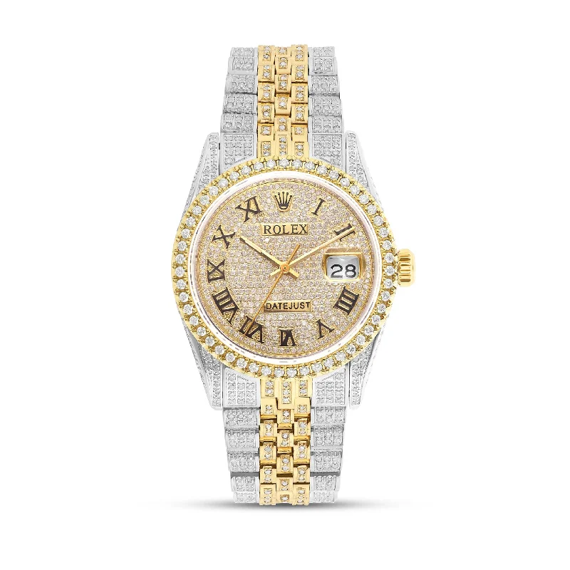 Women’s classic diamond engagement ring-Full Diamond Two Tone Gold Rolex DateJust Yellow Gold Diamond Dial