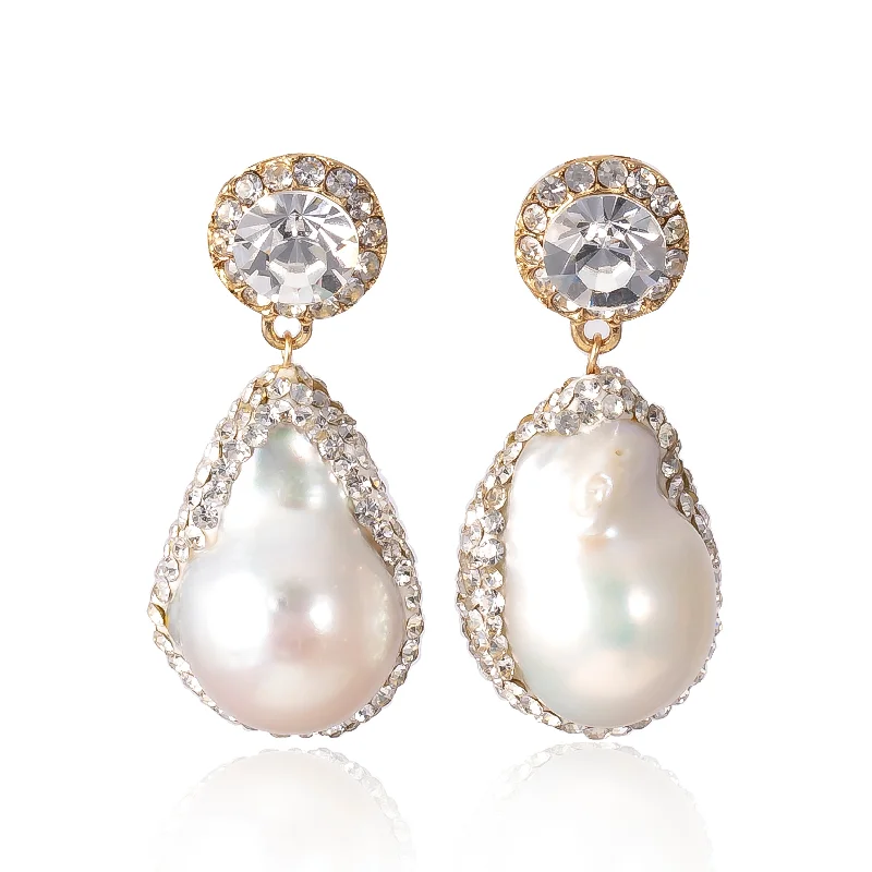 Women’s high-fashion earrings-Pearl Crystal Drops