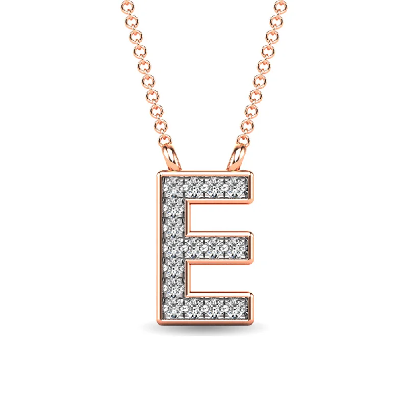 Women’s sapphire necklace-Diamond 1/20 Ct.Tw. Letter E Pendant in 10K Rose Gold""