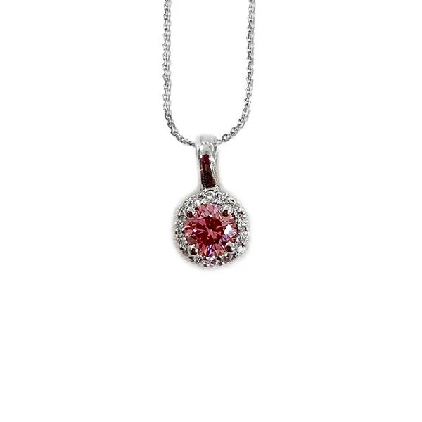 Women’s floral pendant necklace-14k White Gold Pink Diamond Pendant