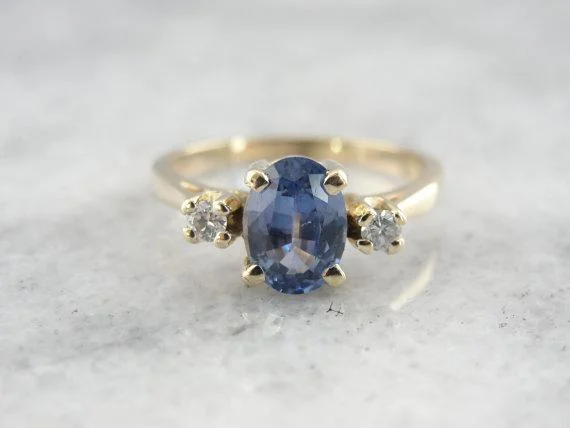 Women’s emerald and diamond engagement ring-Ceylon Sapphire in Perfect Indigo Blue, Diamonds  Ring