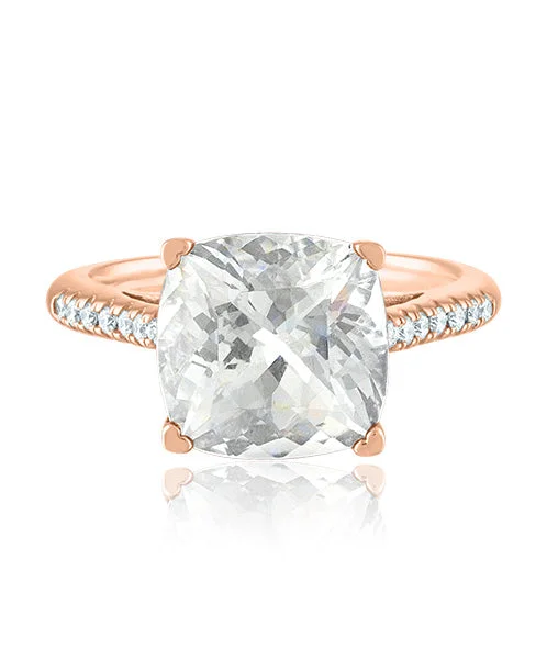 Women’s vintage-inspired diamond engagement ring-Clear Quartz Cushion Ring with Diamonds 311-JSA