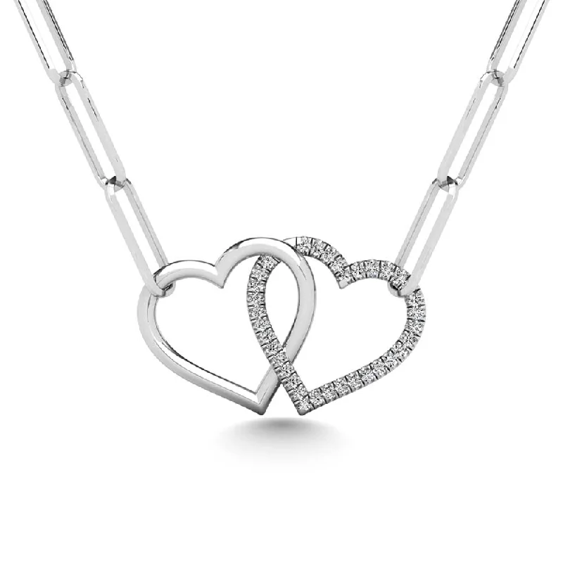 Women’s layered gold necklace-Diamond 1/20 Ct.Tw. Double Heart Pendant in Silver