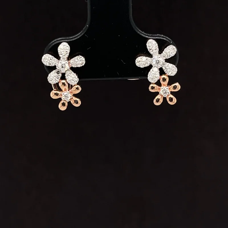 Women’s silver hoop earrings-Decadent Diamond Double Daisy Earrings in 14k Rose Gold - #169 AAE935 -006