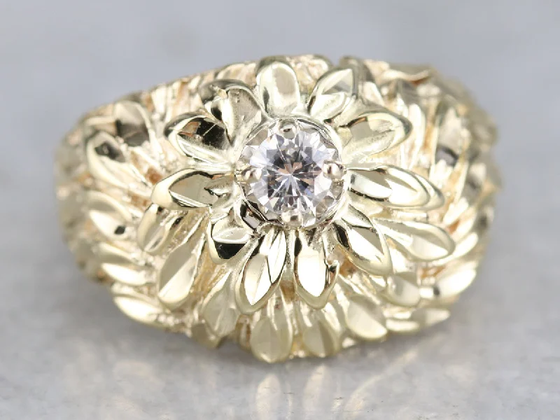 Women’s vintage-inspired diamond engagement ring-Floral Diamond Solitaire Ring