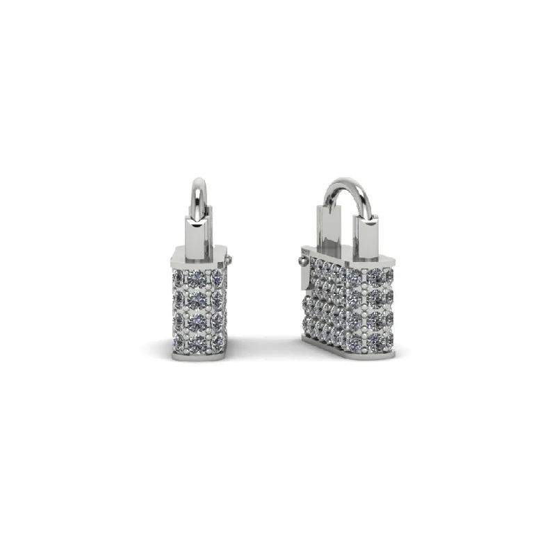 Women’s sparkling stud earrings-Gold Padlock Hoop Diamond Earrings - Queenie No. 3