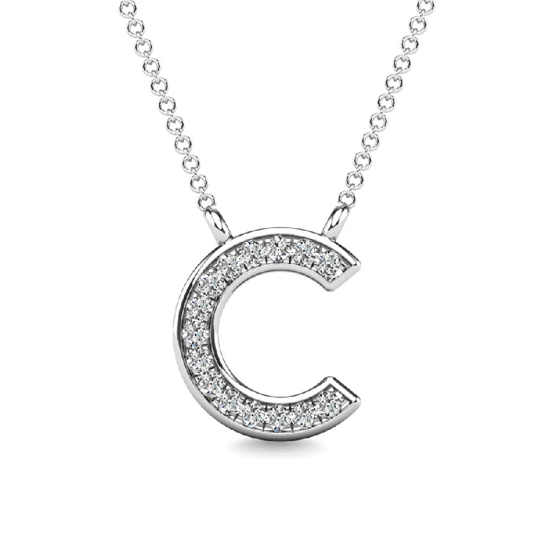 Women’s bar necklace-Diamond 1/20 Ct.Tw. Letter C Pendant in 10K White Gold""