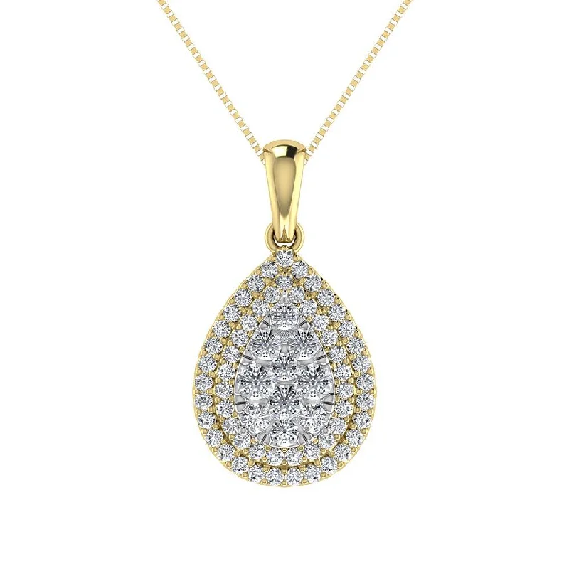 Women’s adjustable necklace-Diamond 3/4 Ct.Tw. Pear Shape Cluster Pendant in 10K Yellow Gold