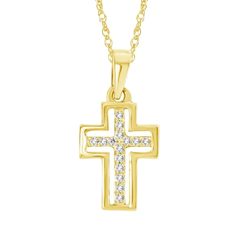 Women’s personalized name necklace-10K Yellow Gold 1/20 Ctw Diamond Cross Pendant