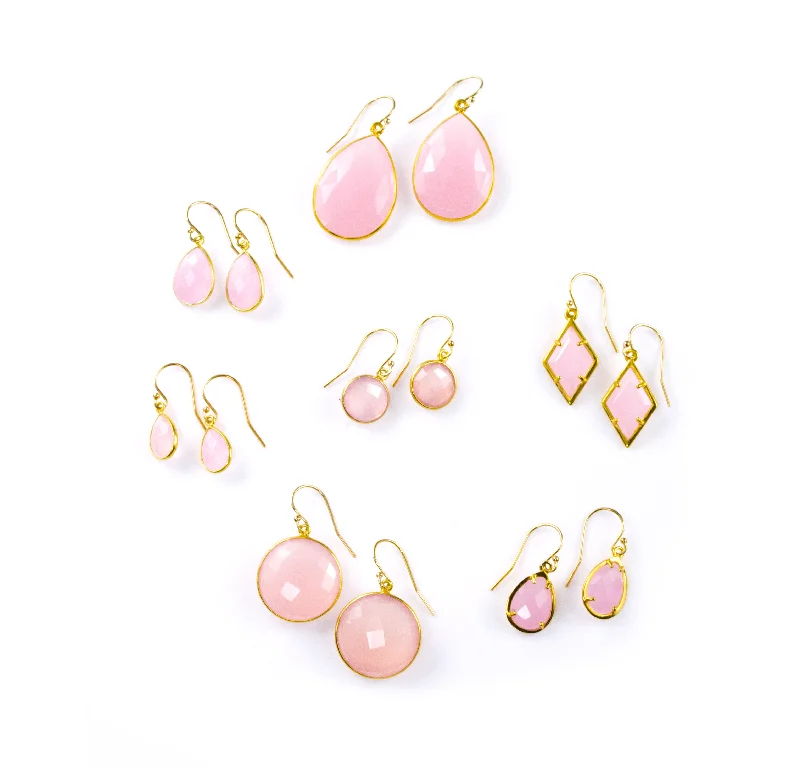 Women’s floral stud earrings-Pink Chalcedony Earrings : October Birthstone