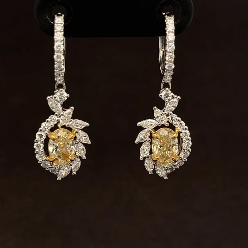 Women’s chic drop earrings-Fancy Yellow & White Diamond Fire Flower Drop Earrings in 18k Two-Tone Gold - #507 - ERDIA354866