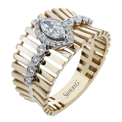 Women’s custom engagement ring-Halo Right Hand Ring In 18k Gold With Diamonds LR4831