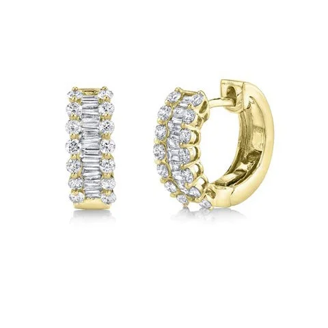 Women’s fashion earrings-Baguette Diamond Huggies