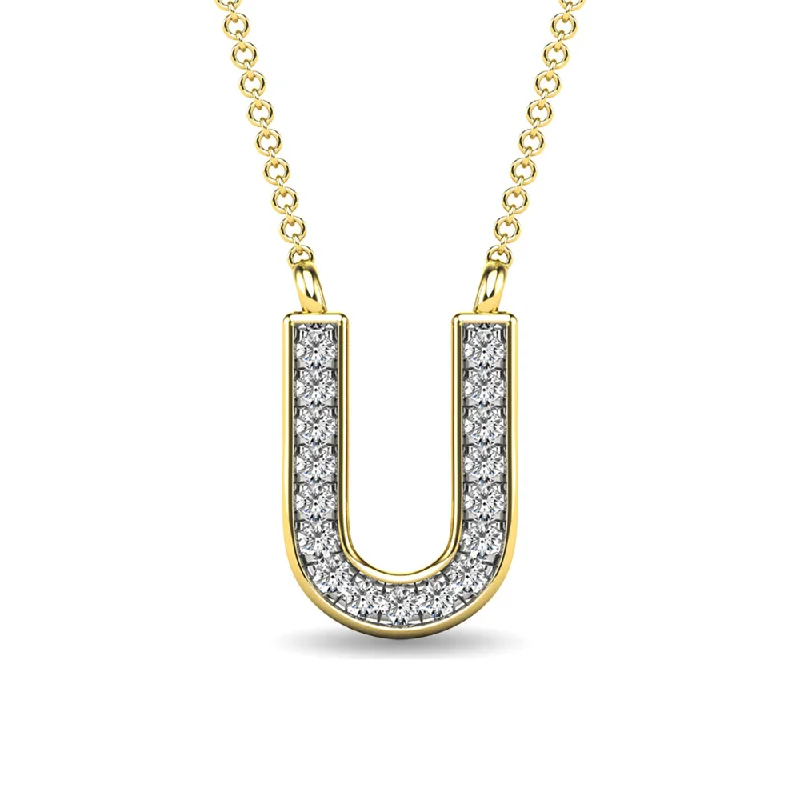 Women’s heart-shaped necklace-Diamond 1/20 Ct.Tw. Letter U Pendant in 10K Yellow Gold""