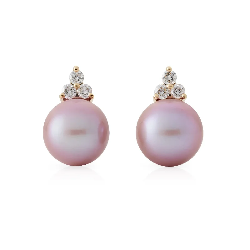 Women’s pearl earrings-Madison Earrings in Pink Pearls & Diamonds