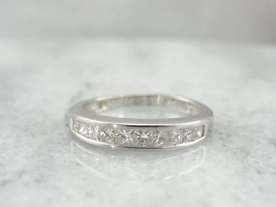 Women’s personalized engraved engagement ring-Channel Set Square Cut Diamond Band