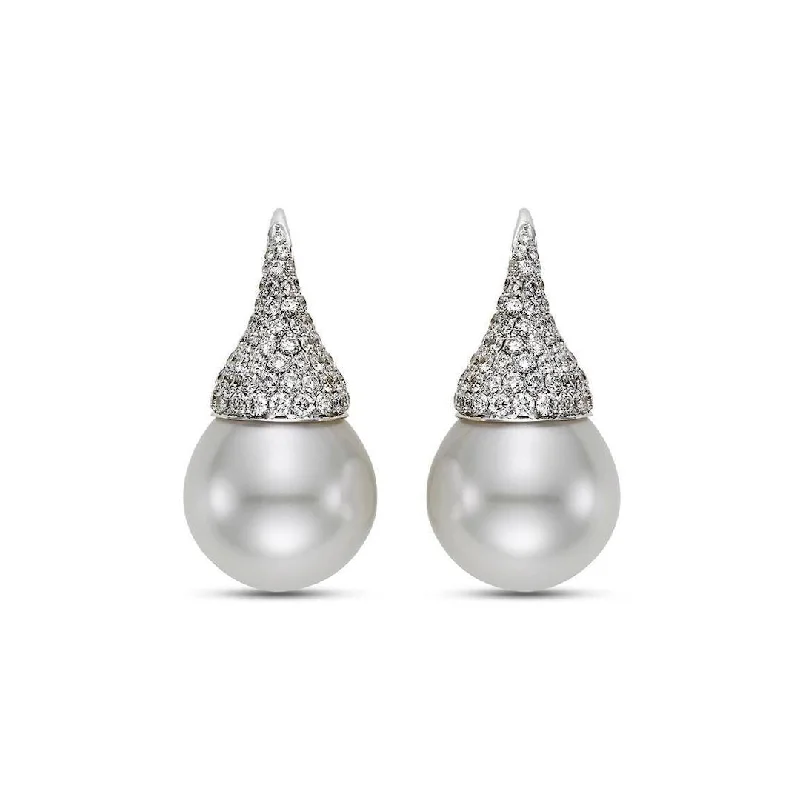 Women’s simple stud earrings-South Sea Pearl & Pavé Diamond Kiss Earrings