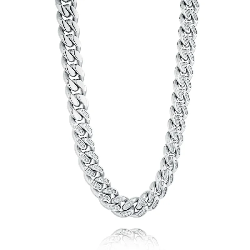 Women’s vintage-inspired necklace-MEN'S STAINLESS STEEL CURB CHAIN WITH CUBIC ZIRCONIA, 10MM