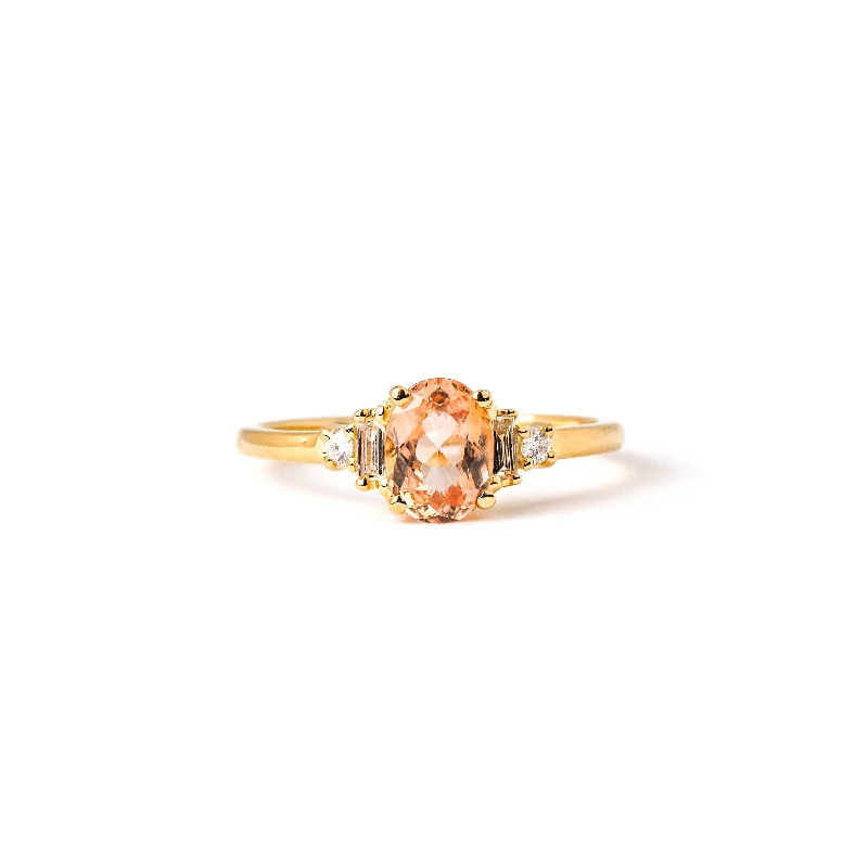 Women’s sapphire and diamond engagement ring-Ring with Oval Imperial Topaz (1.035 ct) and Diamonds, Solid 14k Gold | ONE-OF-A-KIND