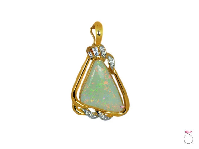 Women’s luxury pendant necklace-Fire Opal Diamond 0.20ct Triangle Pendant in 14K