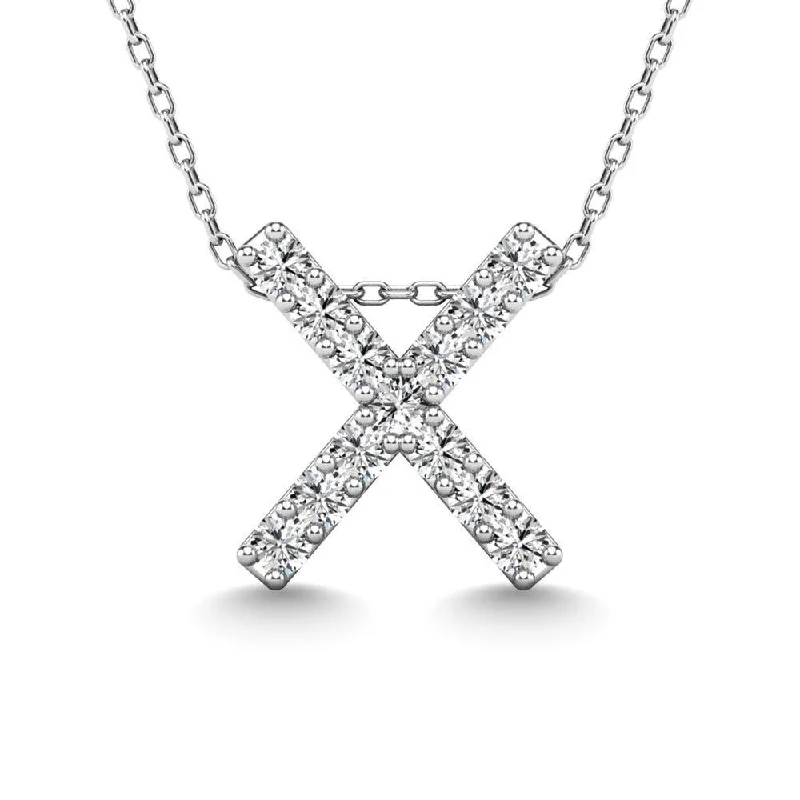 Women’s layered gold necklace-Diamond 1/8 Ct.Tw. Letter X Pendant in 14K White Gold"