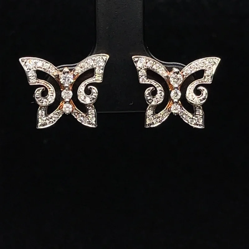 Women’s emerald earrings-Diamond Butterfly Stud Earrings in 18k Rose Gold - (#21-HEDIA001387)