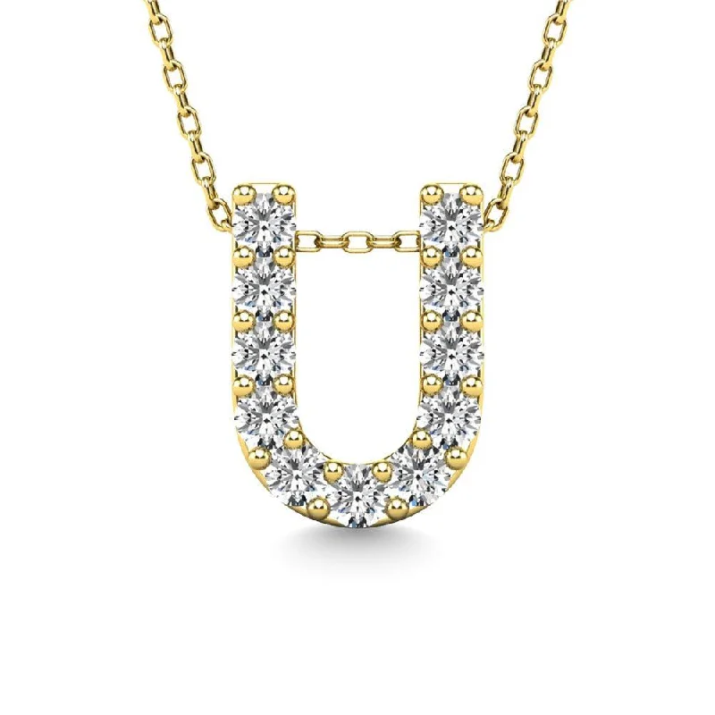 Women’s gemstone necklace-Diamond 1/10 Ct.Tw. Letter U Pendant in 14K Yellow Gold"