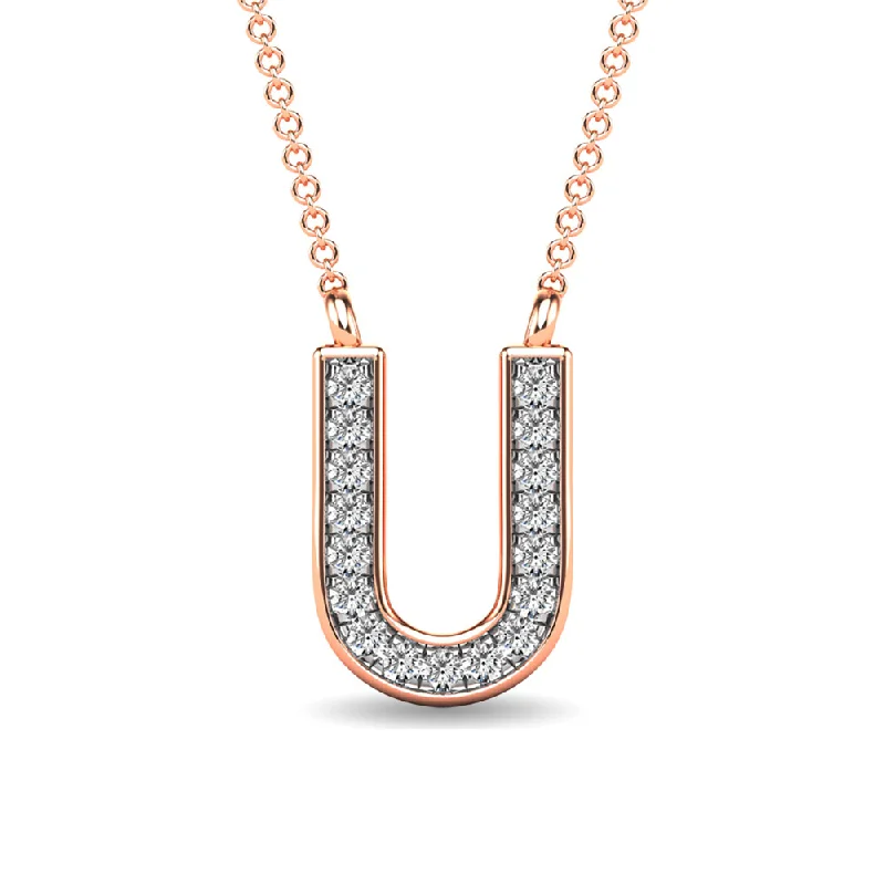 Women’s sapphire necklace-Diamond 1/20 Ct.Tw. Letter U Pendant in 10K Rose Gold""