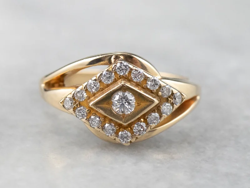 Women’s gold engagement ring-Diamond Gold East to West Statement Band