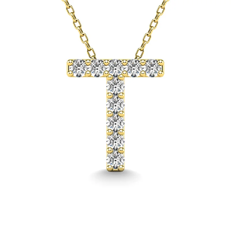 Women’s personalized necklace-Diamond 1/10 Ct.Tw. Letter T Pendant in 14K Yellow Gold""