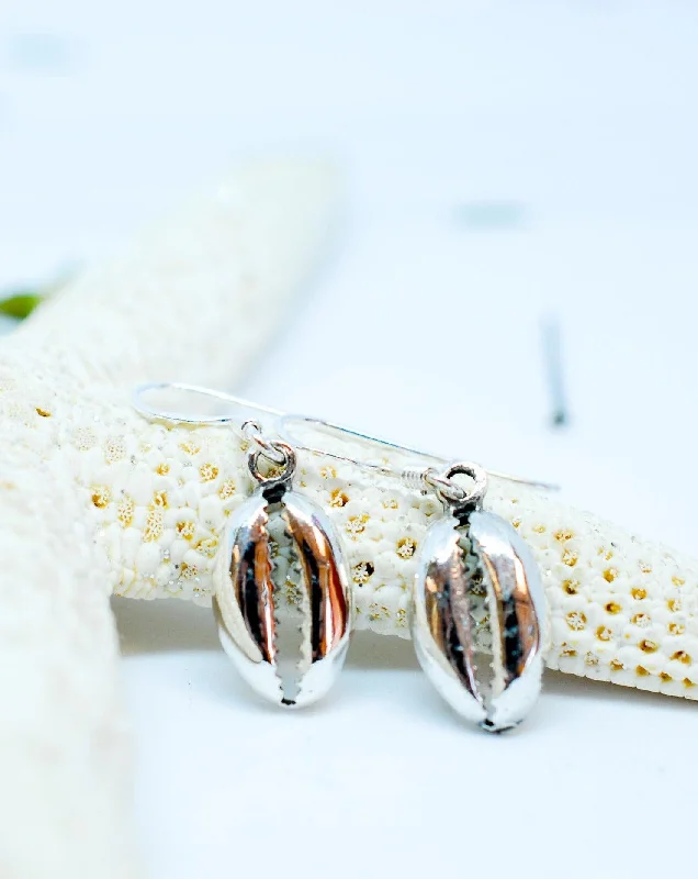 Women’s colorful earrings-Cowrie Shell Drop Earrings  ~Sterling Silver 925~ME006