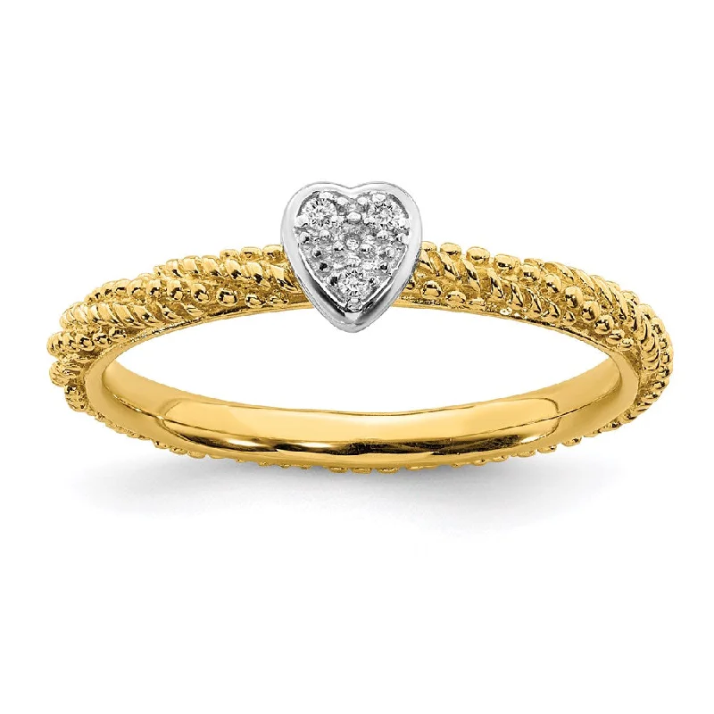 Women’s double band engagement ring-Sterling Silver Diamond Stackable Expressions Yellow Gold Plated Heart Ring | QSK1829