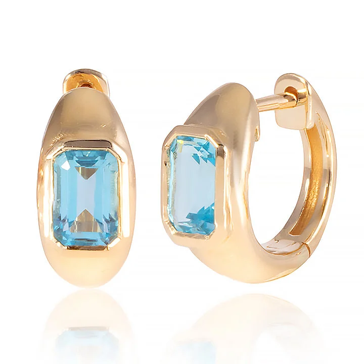 Women’s statement dangling earrings-Blue Topaz Huggies