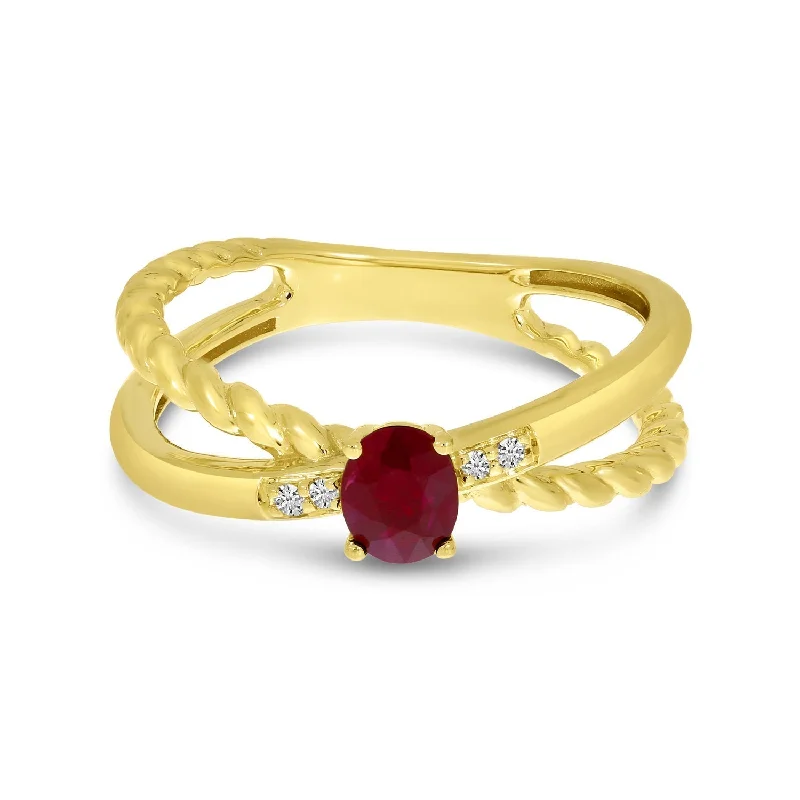 Women’s unique engagement ring-RUBY & DIAMOND CROSSOVER RING RM4494