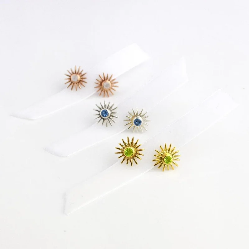 Women’s pearl drop earrings-Sun Burst Stud Earrings, Birthstone Sunshine Studs